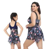 Matching Family Swimsuit Mom and Me Flower Prints Crossing Halter Plus Size Bikini Swimwear