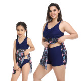 Mom and Me Plus Size Palm Leaves Prints Hight Waist Bikini Set Swimwear