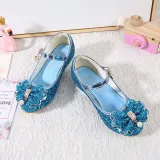 Girls Princess Glitter Sequins Bowknot Pearl Rough Heel Dress Shoes