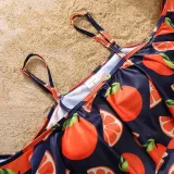 Matching Family Swimsuit Orange Fruits Prints Swim Trunks and Ruffles Bikibi Swimwear