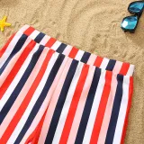 Matching Family Swimsuit Colorful Strips Swim Trunks and Bikini One Piece Set Swimwear