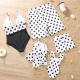 Matching Family Swimsuit Polka Dots Swim Trunks and Bikini One Piece Swimwear