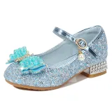 Girls Princess Glitter Sequins Bowknot Rough Heel Dress Shoes