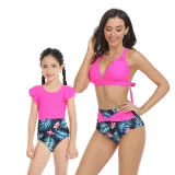 Matching Family Swimsuit Mom and Me Vintage High Waist Two Piece Bikini Set Swimwear