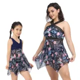 Matching Family Swimsuit Mom and Me Flower Prints Crossing Halter Plus Size Bikini Swimwear