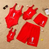 Matching Family Swimsuit Icecream Prints Red Swim Trunks and Padded Monokini Bikini Set Swimwear