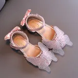 Girls Princess Sequins Mesh Butterfly Soft Flat Soled Dress Shoes