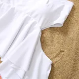 Matching Family Swimsuit Donuts Prints Swim Trunks and White Ruffles Pompoms High Waist Bikini Set Swimwear