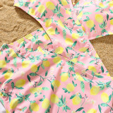 Matching Family Swimsuit Fruits Prints Swim Trunks and Crossing Hanging Bikini One Piece Swimwear