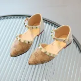 Kids Girl Pointed Toe Rivets Slingback Flat Sandal Shoes