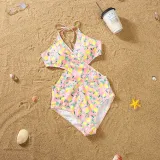 Matching Family Swimsuit Fruits Prints Swim Trunks and Crossing Hanging Bikini One Piece Swimwear