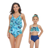 Matching Family Swimsuit Mom and Me Palm Leaves Prints Tropical Bikini Set Swimwear