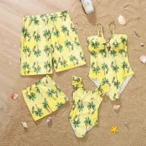 Matching Family Suit Hawaii Coconut Tree Beach Ruffle Swimsuit