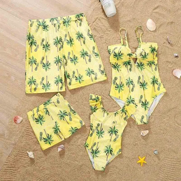 Matching Family Suit Hawaii Coconut Tree Beach Ruffle Swimsuit