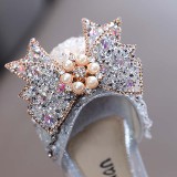 Girls Princess Glitter Pearls Bowknot Soft Flat Dress Shoes