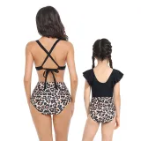 Matching Family Swimsuit Mom and Me Vintage High Waist Two Piece Bikini Set Swimwear