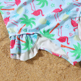Matching Family Swimsuit Flamingos Prints Swim Trunks and  Padded Monokini Bikini Set Swimwear
