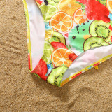 Matching Family Swimsuit Fruits Prints Swim Trunks and High Waist Sling Ruffle Bikini Two Pieces Swimwear