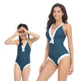 Matching Family Swimsuit Mom and Me Casual Back Crossing One Piece Swimwear