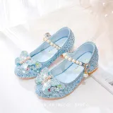 Girls Princess Glitter Sequins Butterfly Mary Jane Low Heel Dress Shoes