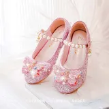 Girls Princess Glitter Sequins Butterfly Mary Jane Low Heel Dress Shoes