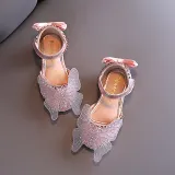 Girls Princess Sequins Mesh Butterfly Soft Flat Soled Dress Shoes