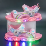 Kids Girl LED Light Up Princess Velcro Summer Shoes Sports Sadals