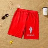 Matching Family Swimsuit Icecream Prints Red Swim Trunks and Padded Monokini Bikini Set Swimwear