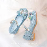 Girls Princess Glitter Sequins Butterfly Mary Jane Low Heel Dress Shoes