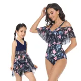 Matching Family Swimsuit Mom and Me Palm Leaves Prints Tropical Bikini Set Swimwear