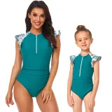 Matching Family Swimsuit Mom and Me Drawstring High Waist Halter Ruffles One Piece Swimwear