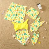 Matching Family Swimsuit Hawaii Fruits Tropical Vibes Pineapple Swim Trunks and Bikini One Piece Swimwear