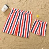 Matching Family Swimsuit Colorful Strips Swim Trunks and Bikini One Piece Set Swimwear