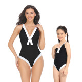 Matching Family Swimsuit Mom and Me Casual Back Crossing One Piece Swimwear