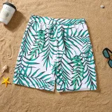 Matching Family Swimsuit Palm Leaves Swim Trunks and V-Neck Ruffles Bikini Set Swimwear