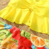 Matching Family Swimsuit Fruits Prints Swim Trunks and High Waist Sling Ruffle Bikini Two Pieces Swimwear