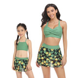 Matching Family Swimsuit Mom and Me Tankini Mesh Skirt Bikini Set Swimwear
