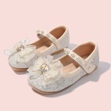 Girls Princess Glitter Sequins Mesh Bow Soft FlatDress Shoes