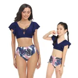 Mom and Me Tankini Bikini Hight Waist Ruffle Two Pieces Bikini Set Swimwear