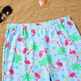 Matching Family Swimsuit Flamingos Prints Swim Trunks and  Padded Monokini Bikini Set Swimwear