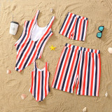 Matching Family Swimsuit Colorful Strips Swim Trunks and Bikini One Piece Set Swimwear
