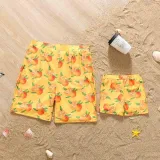 Matching Family Swimsuit Orange Fruits Prints Swim Trunks and Hanging Neck Two Pieces Swimwear