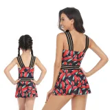 Matching Family Swimsuit Palm Leaves Prints Hight Waist Mom and Me Swimwear