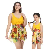 Mom and Me Plus Size Palm Leaves Prints Hight Waist Bikini Set Swimwear