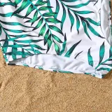 Matching Family Swimsuit Palm Leaves Swim Trunks and V-Neck Ruffles Bikini Set Swimwear