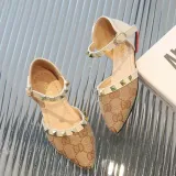 Kids Girl Pointed Toe Rivets Slingback Flat Sandal Shoes