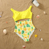 Matching Family Swimsuit Hawaii Fruits Tropical Vibes Pineapple Swim Trunks and Bikini One Piece Swimwear