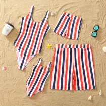 Matching Family Swimsuit Colorful Strips Swim Trunks and Bikini One Piece Set Swimwear