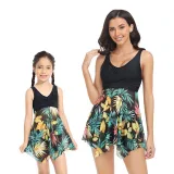 Mom and Me Plus Size Palm Leaves Prints Hight Waist Bikini Set Swimwear