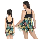 Mom and Me Plus Size Palm Leaves Prints Hight Waist Bikini Set Swimwear